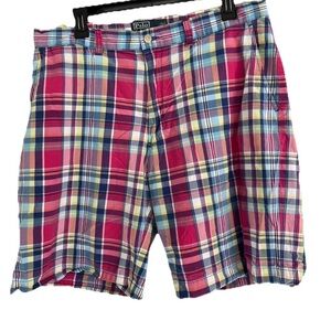 VTG Polo Ralph Lauren Shorts Mens 36 (measure 34) Pink Madras Plaid Bermuda Y2K